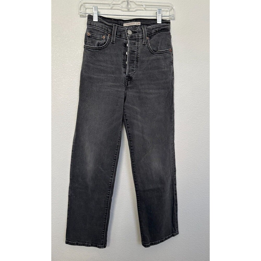 Levi's Ribcage Straight Jeans Button Fly Charcoal Charcoal Black Women's Size 24
